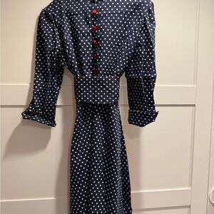Navy Polka Dot Dress with Red Accents